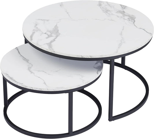 Nesting Coffee Table Faux Marble Small Round Coffee Tables - Black