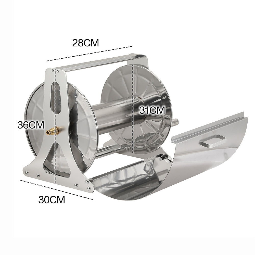 Large Stainless Steel Garden Hose Reel Cart Portable Pipe Holder With Rainproof Sunscreen Protection Lid and Crank Handle