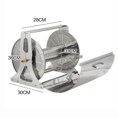 Large Stainless Steel Garden Hose Reel Cart Portable Pipe Holder With Rainproof Sunscreen Protection Lid and Crank Handle