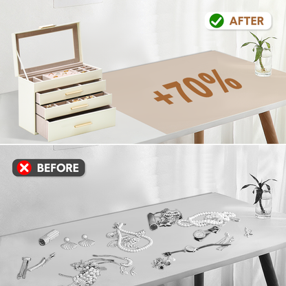 4 Layer Jewelry Box PU Leather Jewellery Organizer Multi-functional Storage Case with Clear Glass Lid and 3 Drawers for Necklaces Rings Earrings Watches