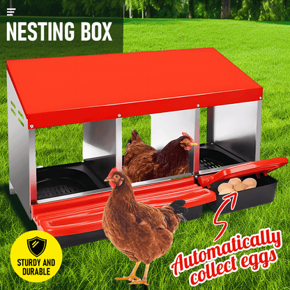 Chicken Hen Coop Hutch Nesting Box 3-Hole Roll Away Metal Design 52x47.5x81cm Durable Indoor Outdoor Laying Box with Easy Access Ventilation