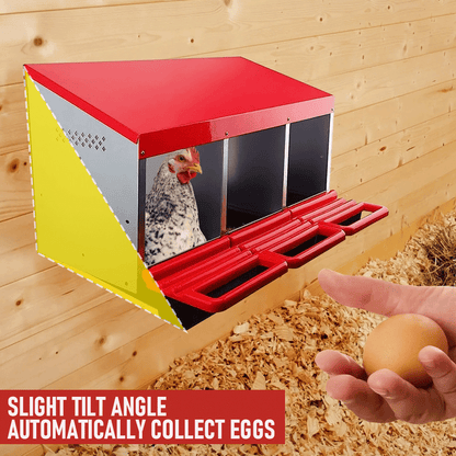 Chicken Hen Coop Hutch Nesting Box 3-Hole Roll Away Metal Design 52x47.5x81cm Durable Indoor Outdoor Laying Box with Easy Access Ventilation