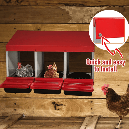 Chicken Hen Coop Hutch Nesting Box 3-Hole Roll Away Metal Design 52x47.5x81cm Durable Indoor Outdoor Laying Box with Easy Access Ventilation