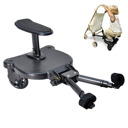 Universal Pram Board Seat and Stand Up Adjustable Buggy Board Pushchair with Bear Pattern Removable Seat Fits Most Strollers Holds Children Up to 25kg