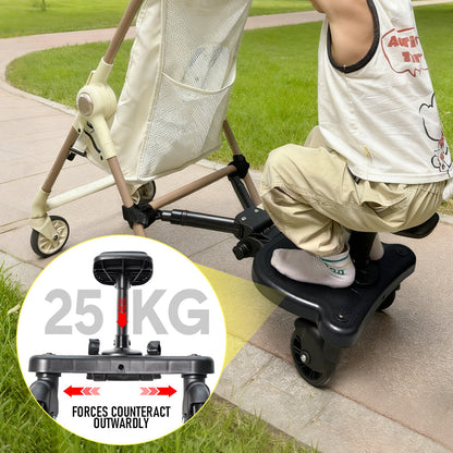 Universal Pram Board Seat and Stand Up Adjustable Buggy Board Pushchair with Bear Pattern Removable Seat Fits Most Strollers Holds Children Up to 25kg
