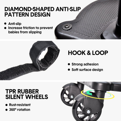 Universal Pram Board Seat and Stand Up Adjustable Buggy Board Pushchair with Bear Pattern Removable Seat Fits Most Strollers Holds Children Up to 25kg