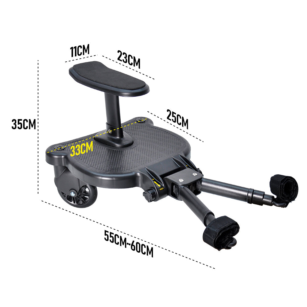 Universal Pram Board Seat and Stand Up Adjustable Buggy Board Pushchair with Bear Pattern Removable Seat Fits Most Strollers Holds Children Up to 25kg