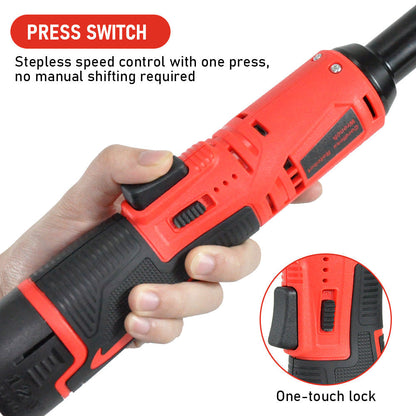 Cordless Electric Ratchet Wrench Set 12V Power Electric Ratchet Wrench 3/8inch 400 RPM Variable Speed with Sockets Two 2000mAh Batteries and Charger