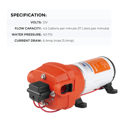 SEAFLO 12V Water Pump Pressure Diaphragm Self Priming Pump 4.5Gallons Per Min 17LPM 40PSI Water Booster for Caravan Motorhome Camper Trailer Boat Yacht