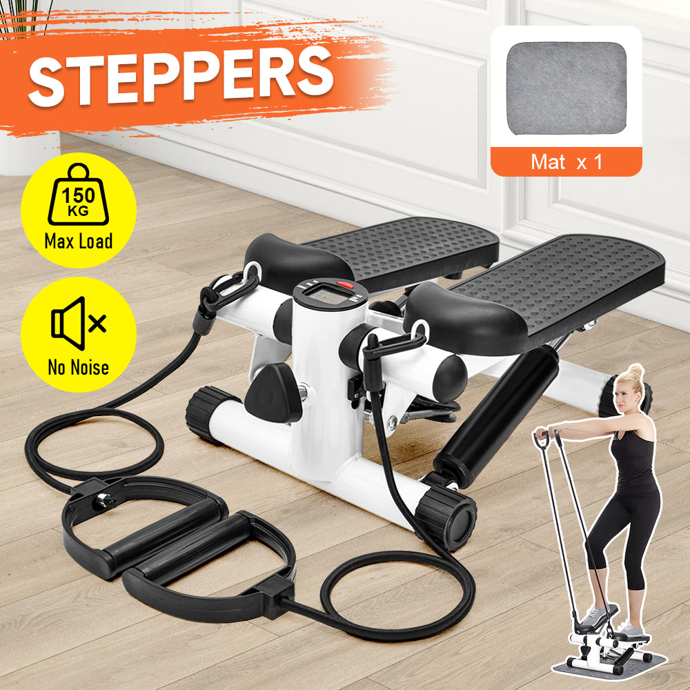 Mini Stepper Home Office Stair Stepper Machine with Resistance Bands and LCD Monitor for Full Body Workout Cardio Exercises Calves Trainer Calf Stretch