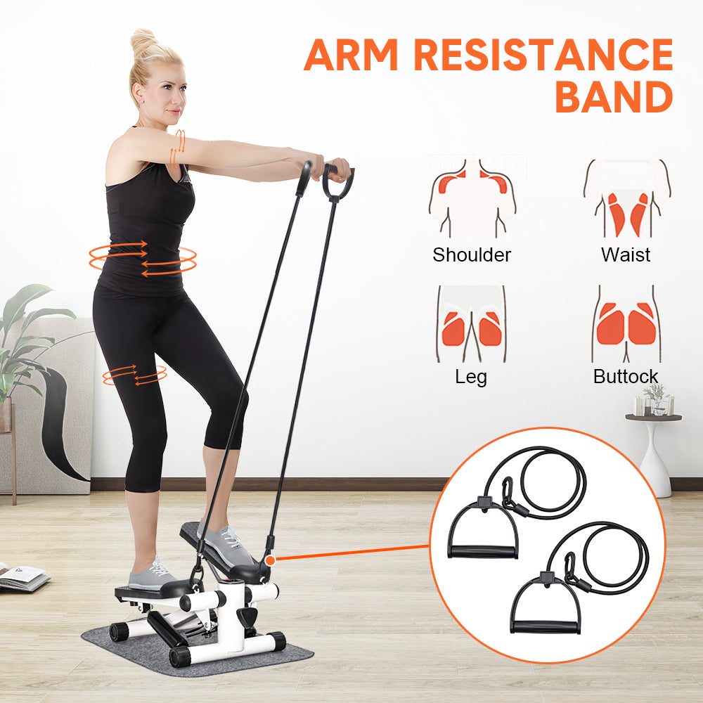 Mini Stepper Home Office Stair Stepper Machine with Resistance Bands and LCD Monitor for Full Body Workout Cardio Exercises Calves Trainer Calf Stretch