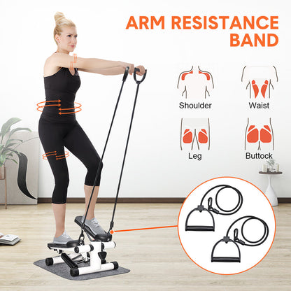 Mini Stepper Home Office Stair Stepper Machine with Resistance Bands and LCD Monitor for Full Body Workout Cardio Exercises Calves Trainer Calf Stretch
