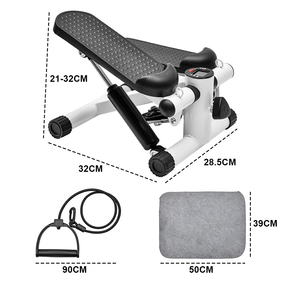 Mini Stepper Home Office Stair Stepper Machine with Resistance Bands and LCD Monitor for Full Body Workout Cardio Exercises Calves Trainer Calf Stretch