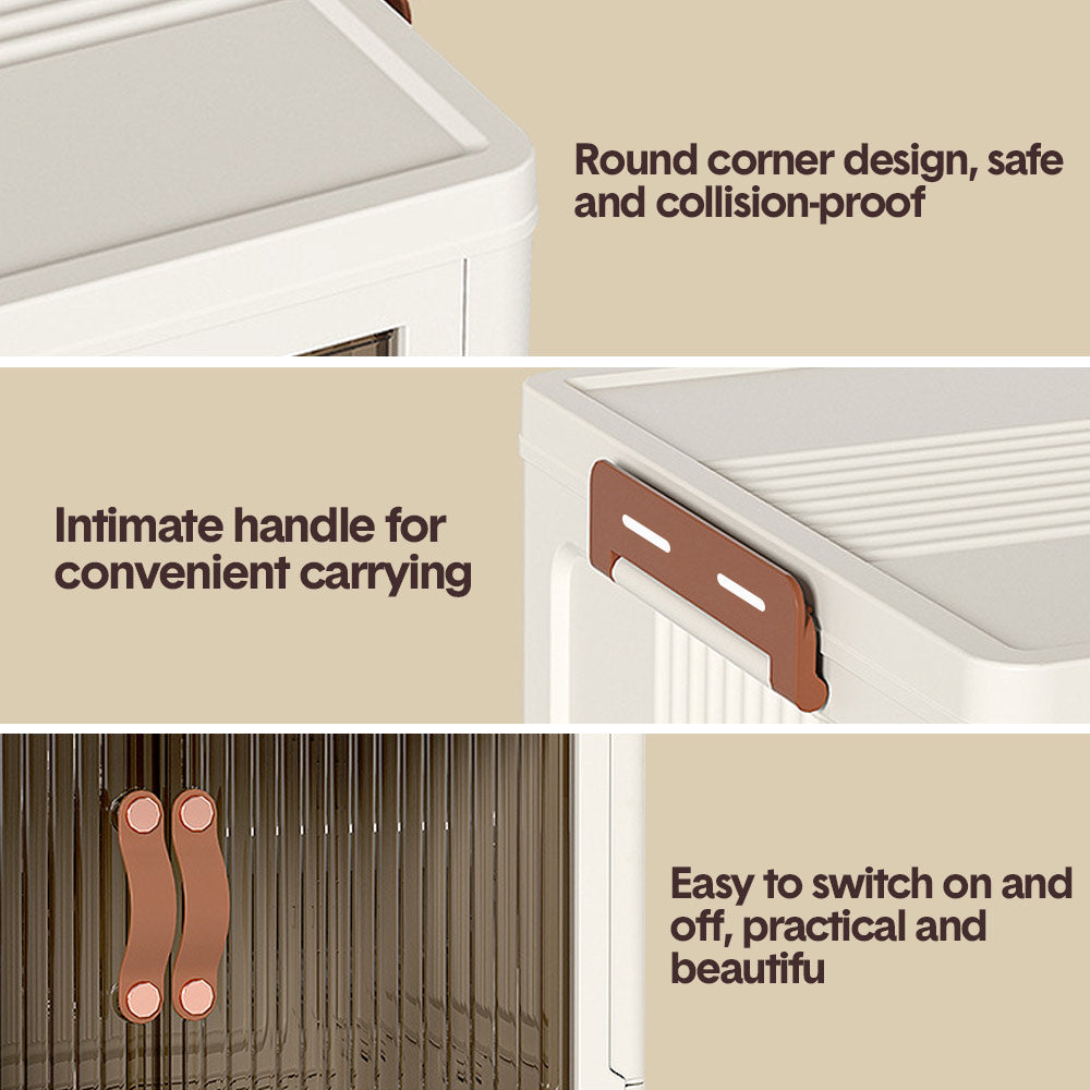 Foldable Storage Cabinet Stackable Bins Household Plastic Closet Multi-purpose Organizer Doors and Top Lid 2 Way Opening with 360 Degree Rotatable Wheels