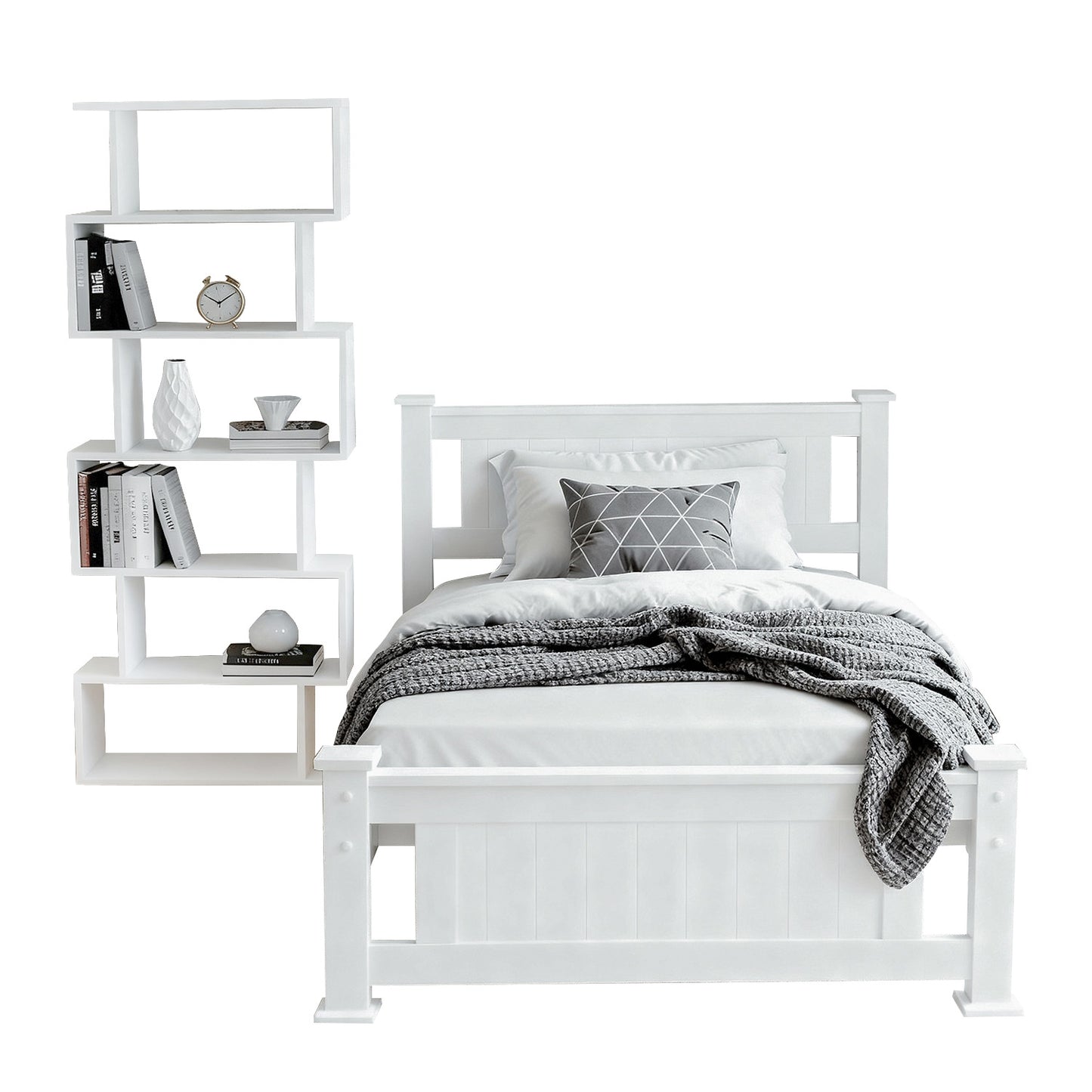 Artiss King Single Bed Frame and Bookshelf