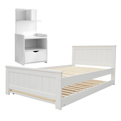 Artiss King Single Bed Frame and Bedside Table White