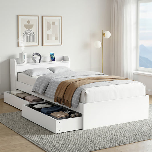 Artiss Bed Frame Single Size with Charging Ports and 2 Drawers AURA