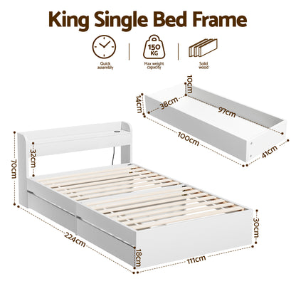Artiss Bed Frame Single Size with Charging Ports and 2 Drawers AURA