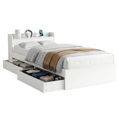 Artiss Bed Frame Single Size with Charging Ports and 2 Drawers AURA