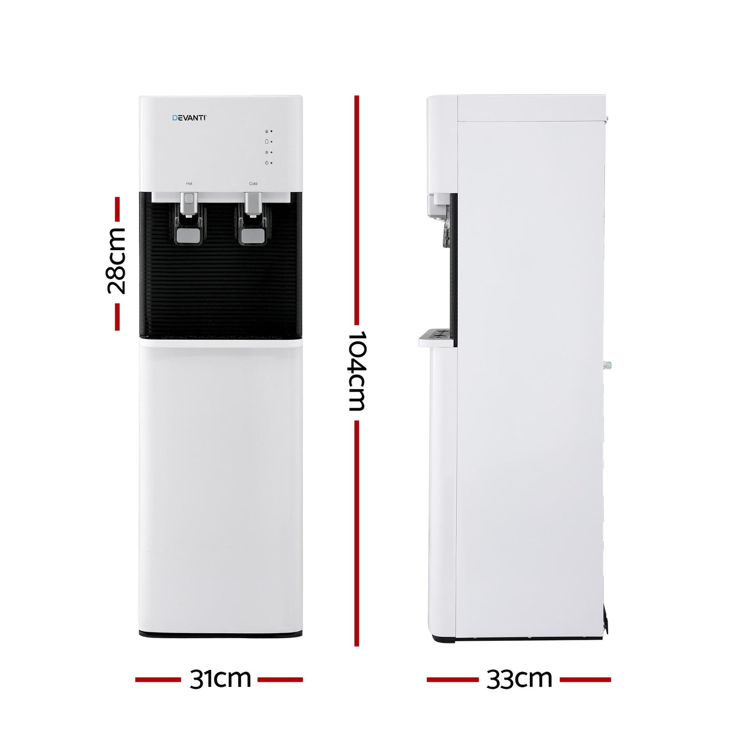 Devanti 2 Taps Water Cooler Dispenser Bottom Loading Dispenser Chiller Filter Purifier