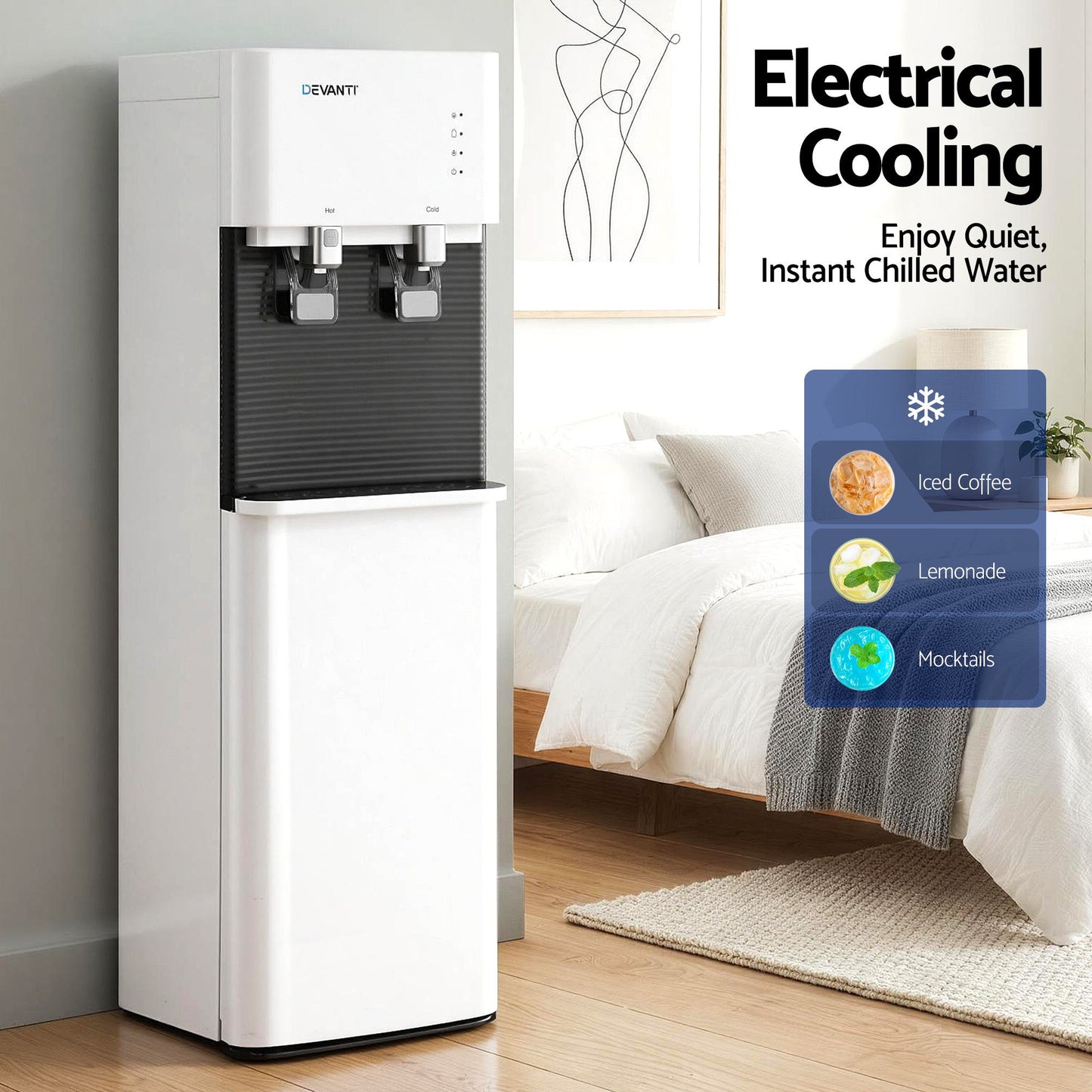 Devanti 2 Taps Water Cooler Dispenser Bottom Loading Dispenser Chiller Filter Purifier